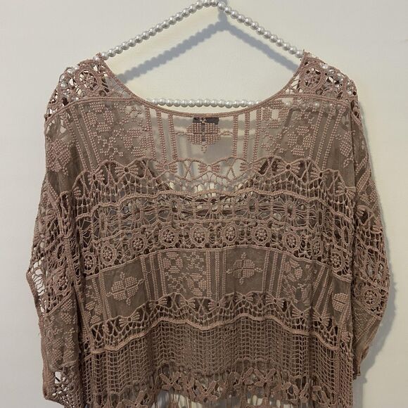 Bobeau Shirt Womens 3X Taupe Crochet Lace Sheer Tunic Cover Up Beach Boho Kimono - Picture 9 of 12